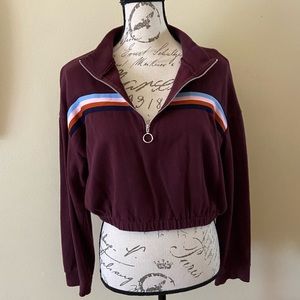 Wild Fable Maroon Cropped Sweater with Stripes